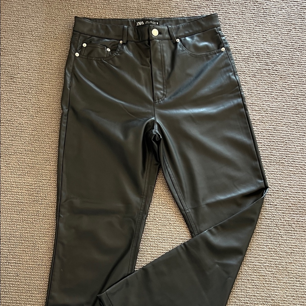 Zara Jet Black Leatherette Trousers L like new